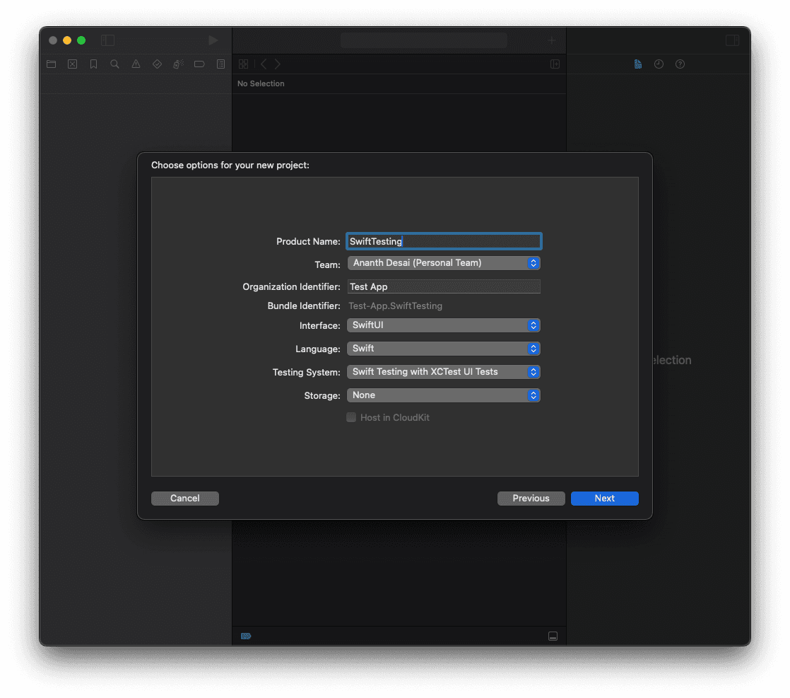 Configuring a new project in Xcode